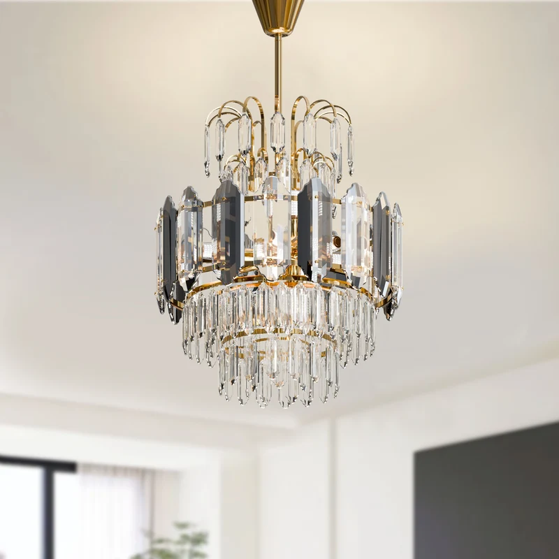 Moderne Kristall Gold-Deckenleuchte-Kronleuchter mit Kristall Tröpfchen-Hängelampe~2625