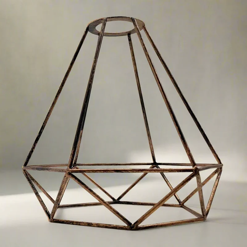 Vintage Geometrischer Käfig gebürstetes Kupfer Metall Lampenschirm ~2324