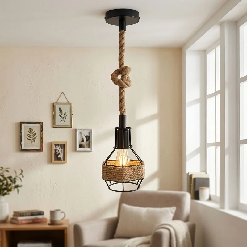 Vintage Seil Pendelleuchte – Industrie Hängelampe Käfig Esstisch | w16cm | E27 ~2678