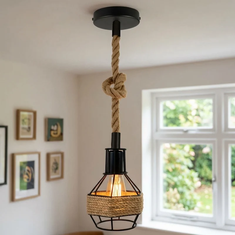 Vintage Seil Pendelleuchte – Industrie Hängelampe Käfig Esstisch | w16cm | E27 ~2678