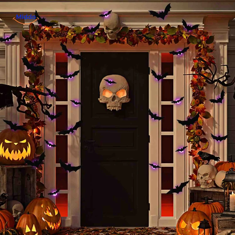 3D LED Muurdecoratie Halloween Vleermuizen Spinnen Spoken Lichtgevend Wanddecor Griezel Feestversiering Kindvriendelijk | Sansoti