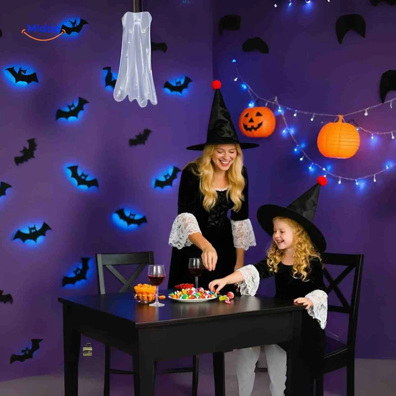 3D LED Muurdecoratie Halloween Vleermuizen Spinnen Spoken Lichtgevend Wanddecor Griezel Feestversiering Kindvriendelijk | Sansoti
