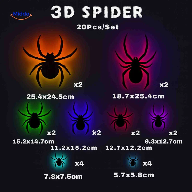 3D LED Muurdecoratie Halloween Vleermuizen Spinnen Spoken Lichtgevend Wanddecor Griezel Feestversiering Kindvriendelijk | Sansoti
