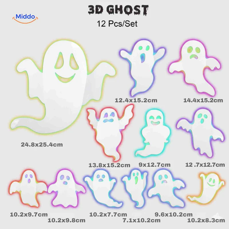 3D LED Muurdecoratie Halloween Vleermuizen Spinnen Spoken Lichtgevend Wanddecor Griezel Feestversiering Kindvriendelijk | Sansoti