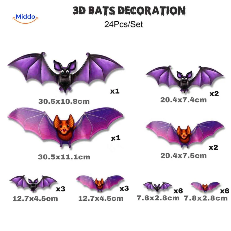 3D LED Muurdecoratie Halloween Vleermuizen Spinnen Spoken Lichtgevend Wanddecor Griezel Feestversiering Kindvriendelijk | Sansoti