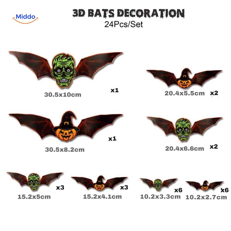 3D LED Muurdecoratie Halloween Vleermuizen Spinnen Spoken Lichtgevend Wanddecor Griezel Feestversiering Kindvriendelijk | Sansoti