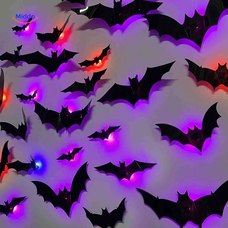 3D LED Muurdecoratie Halloween Vleermuizen Spinnen Spoken Lichtgevend Wanddecor Griezel Feestversiering Kindvriendelijk | Sansoti
