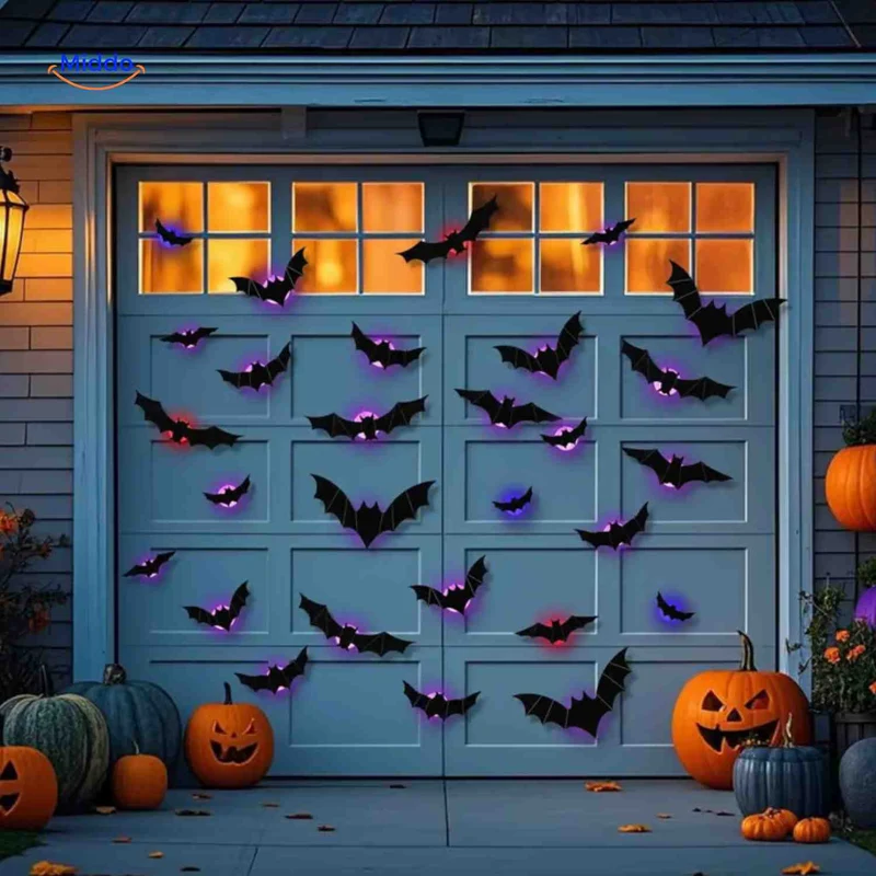 3D LED Muurdecoratie Halloween Vleermuizen Spinnen Spoken Lichtgevend Wanddecor Griezel Feestversiering Kindvriendelijk | Sansoti