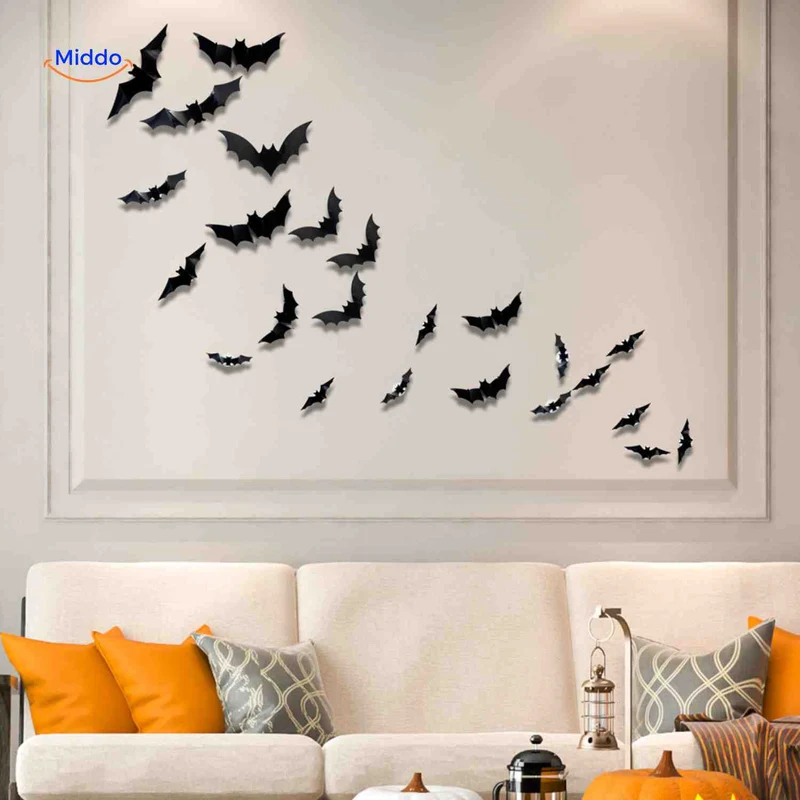 3D LED Muurdecoratie Halloween Vleermuizen Spinnen Spoken Lichtgevend Wanddecor Griezel Feestversiering Kindvriendelijk | Sansoti