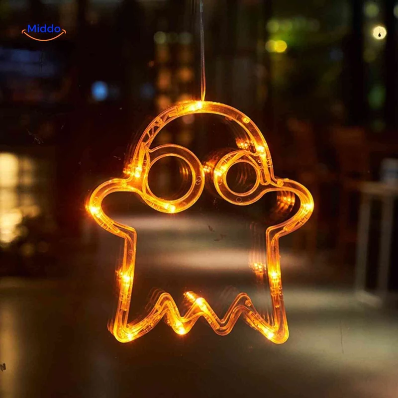 Halloween LED-pompoen decoratielamp 20cm met zuignap, spookachtige sfeerverlichting voor feestdecoratie binnen | Sansoti