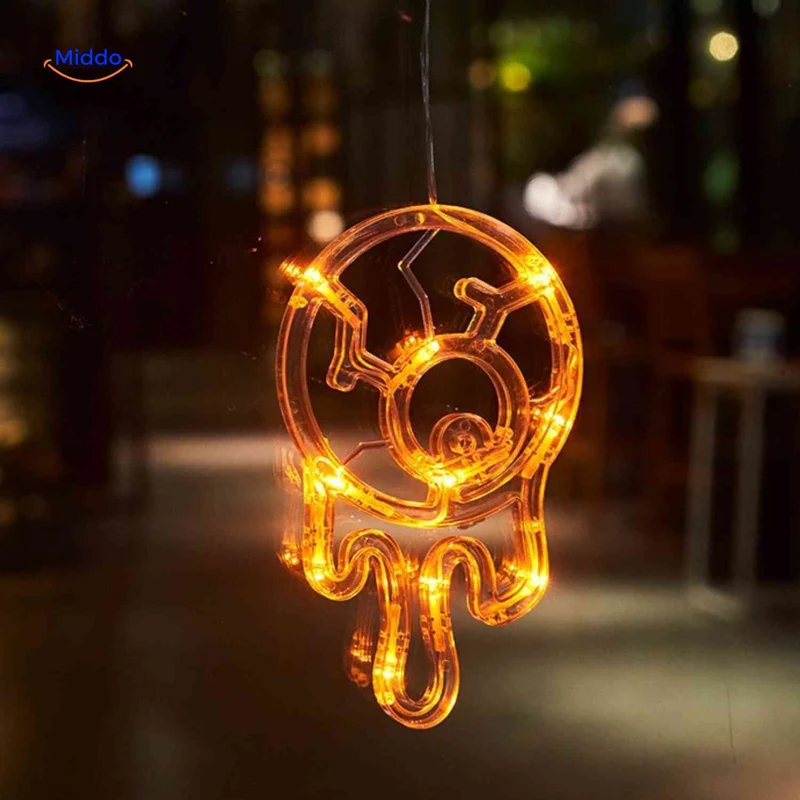 Halloween LED-pompoen decoratielamp 20cm met zuignap, spookachtige sfeerverlichting voor feestdecoratie binnen | Sansoti