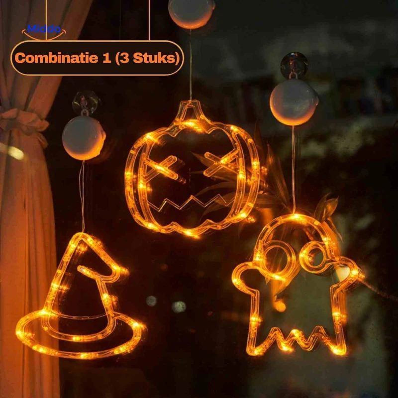 Halloween LED-pompoen decoratielamp 20cm met zuignap, spookachtige sfeerverlichting voor feestdecoratie binnen | Sansoti