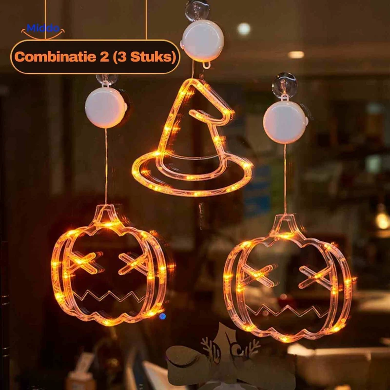 Halloween LED-pompoen decoratielamp 20cm met zuignap, spookachtige sfeerverlichting voor feestdecoratie binnen | Sansoti