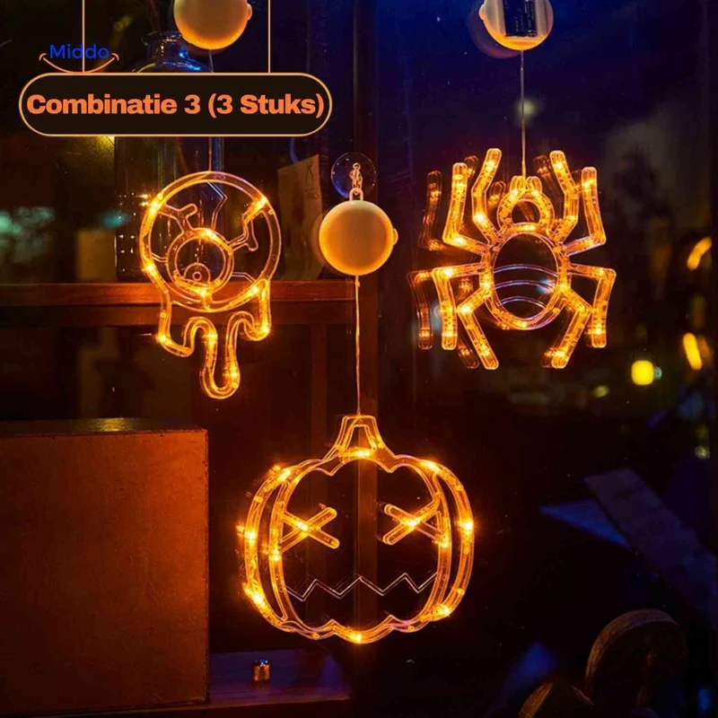 Halloween LED-pompoen decoratielamp 20cm met zuignap, spookachtige sfeerverlichting voor feestdecoratie binnen | Sansoti