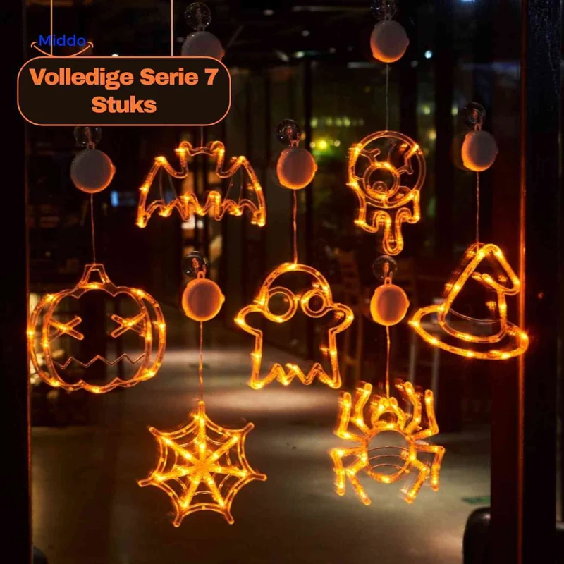 Halloween LED-pompoen decoratielamp 20cm met zuignap, spookachtige sfeerverlichting voor feestdecoratie binnen | Sansoti