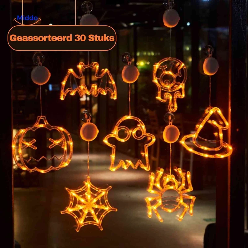 Halloween LED-pompoen decoratielamp 20cm met zuignap, spookachtige sfeerverlichting voor feestdecoratie binnen | Sansoti