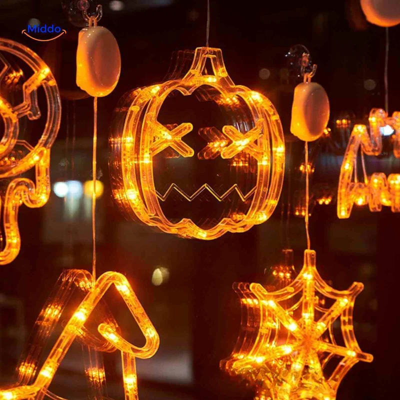 Halloween LED-pompoen decoratielamp 20cm met zuignap, spookachtige sfeerverlichting voor feestdecoratie binnen | Sansoti