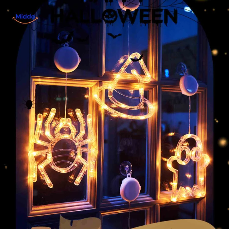 Halloween LED-pompoen decoratielamp 20cm met zuignap, spookachtige sfeerverlichting voor feestdecoratie binnen | Sansoti