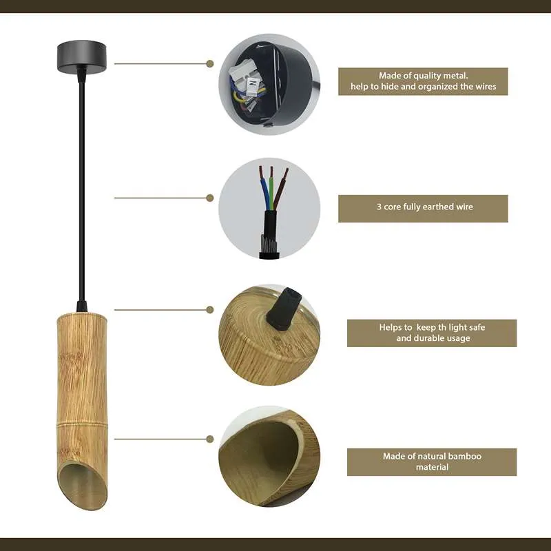 Nordic hängelampen bambus mit Zylinderform - gu10 lampe~2616