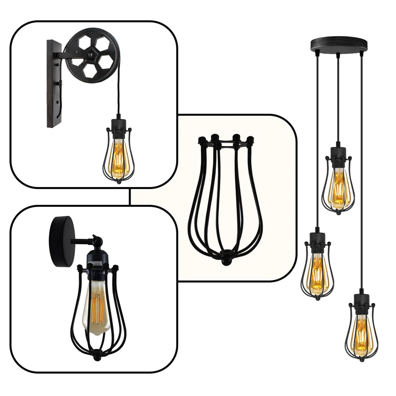 Modern Schwarze Pendelleuchte aus Draht kreativ für Zuhause ~ 2676