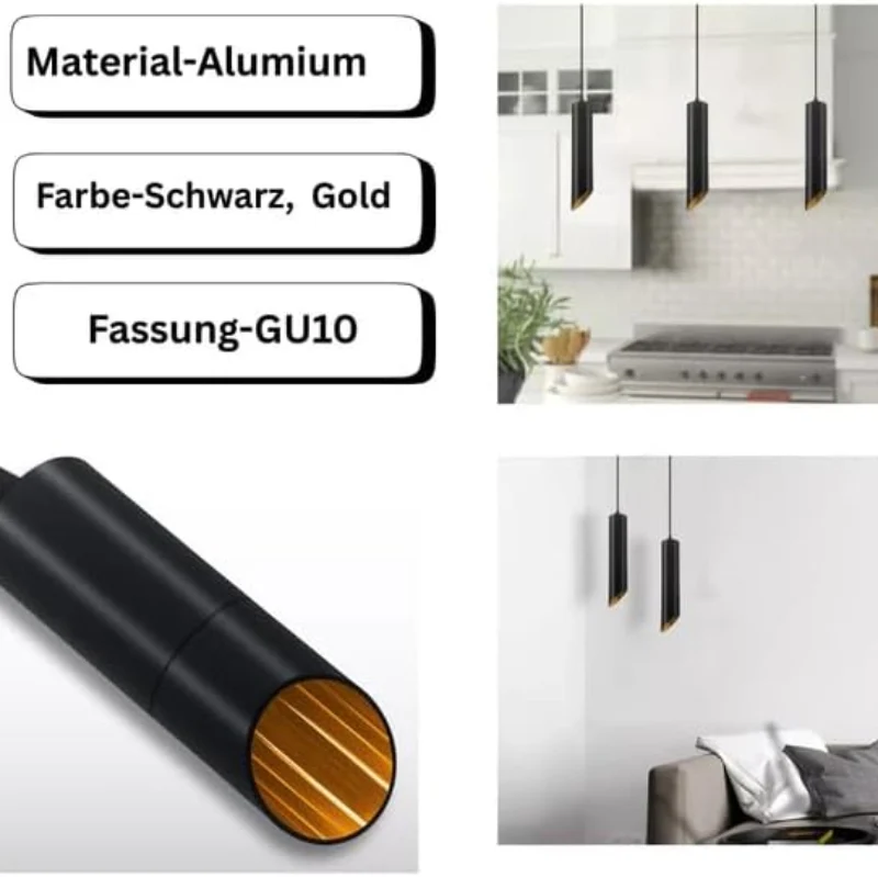 All Seasons Life Zylinder Pendelleuchte Schwarz-Gold GU10 ~2613