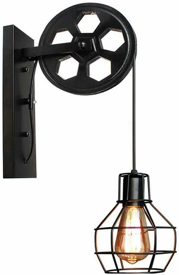 Wandlampe wohnzimmer vintage Wheel pulley lamp antique~2727