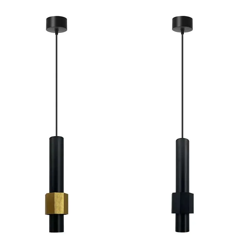 Moderne zylindrische LED-Deckenleuchte mit langen Röhren aus Aluminium in Schwarz und Gold~2604