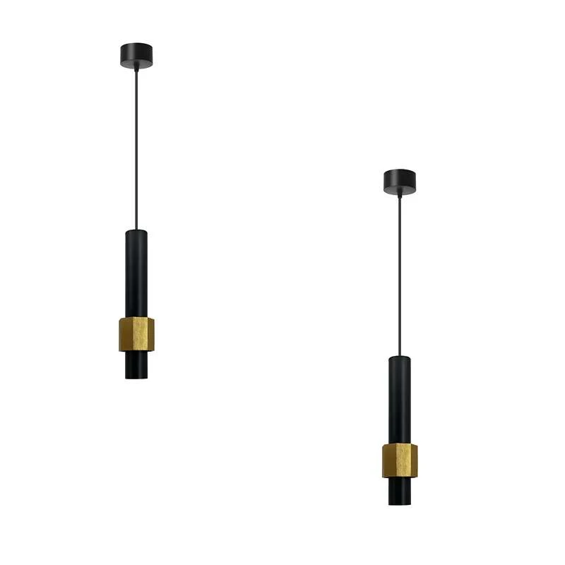 Moderne zylindrische LED-Deckenleuchte mit langen Röhren aus Aluminium in Schwarz und Gold~2604