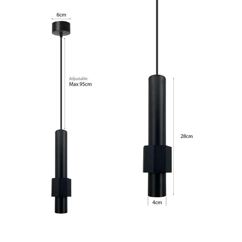 Moderne zylindrische LED-Deckenleuchte mit langen Röhren aus Aluminium in Schwarz und Gold~2604