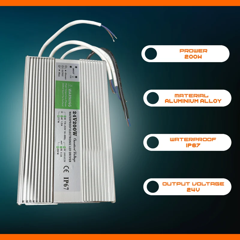 DC 24V, 8.3A, 200W Netzteil IP67 LED Netzgerät Wasserdicht Treiber~2423