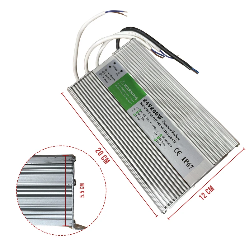 DC 24V, 8.3A, 200W Netzteil IP67 LED Netzgerät Wasserdicht Treiber~2423