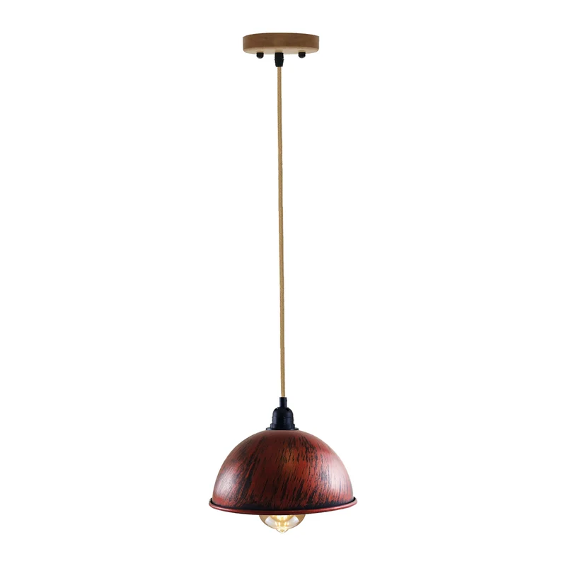 Vintage Industrielle Deckenleuchte im Retro-Stil – Hanfseil & Metall Lampenschirm in Rustikalem Rot~2156