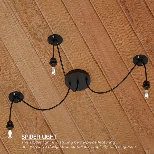 3-Lichts Spinlamp E27 met Zwarte PVC Kabel 195 cm~2229