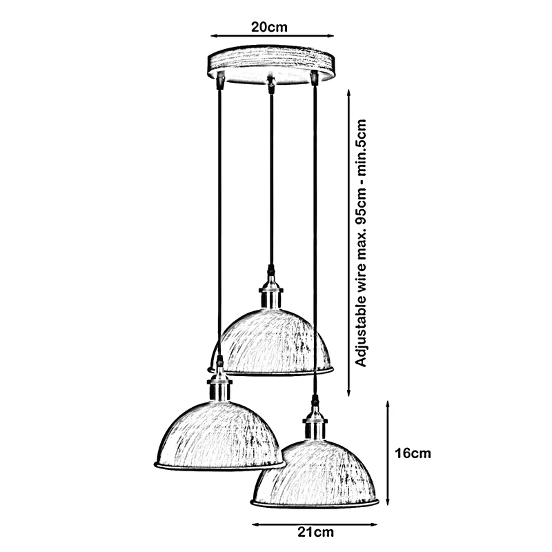 Vintage Industrial Retro 3Head Dome Deckenpendellampenschirm Licht Kit Kupfer gebürstet~2131
