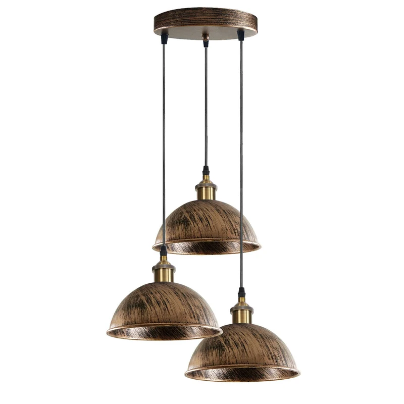 Vintage Industrial Retro 3Head Dome Deckenpendellampenschirm Licht Kit Kupfer gebürstet~2131