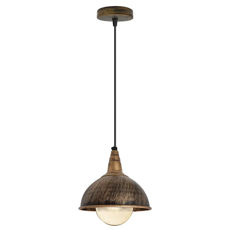 Vintage Pendelleuchte gebürstetes Kupfer – E27, Ø10 cm, 95 cm Kabel~2182