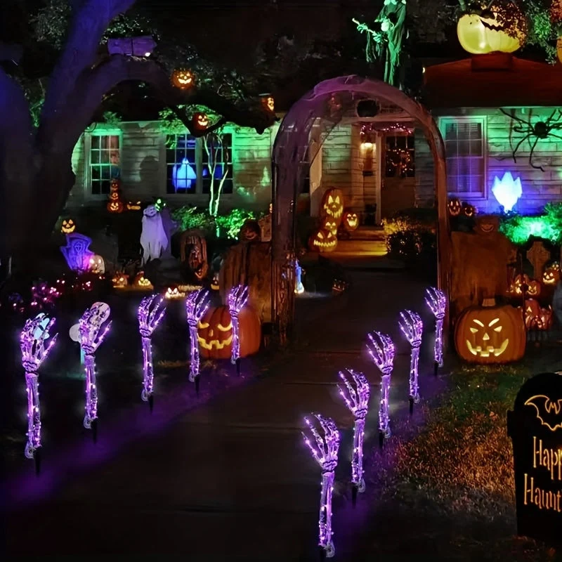 Zonne Skelethand Tuinverlichting Halloween Decoratie Buitenlamp met Schedel en LED Lichtjes voor Tuin Terras | Sansoti