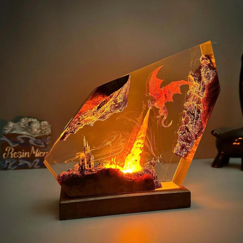 Draak Tafellamp met Vuureffect Hars LED Verlichting Fantasy Sfeer Decoratief Nachtlampje Gothic Woonkamer | Sansoti