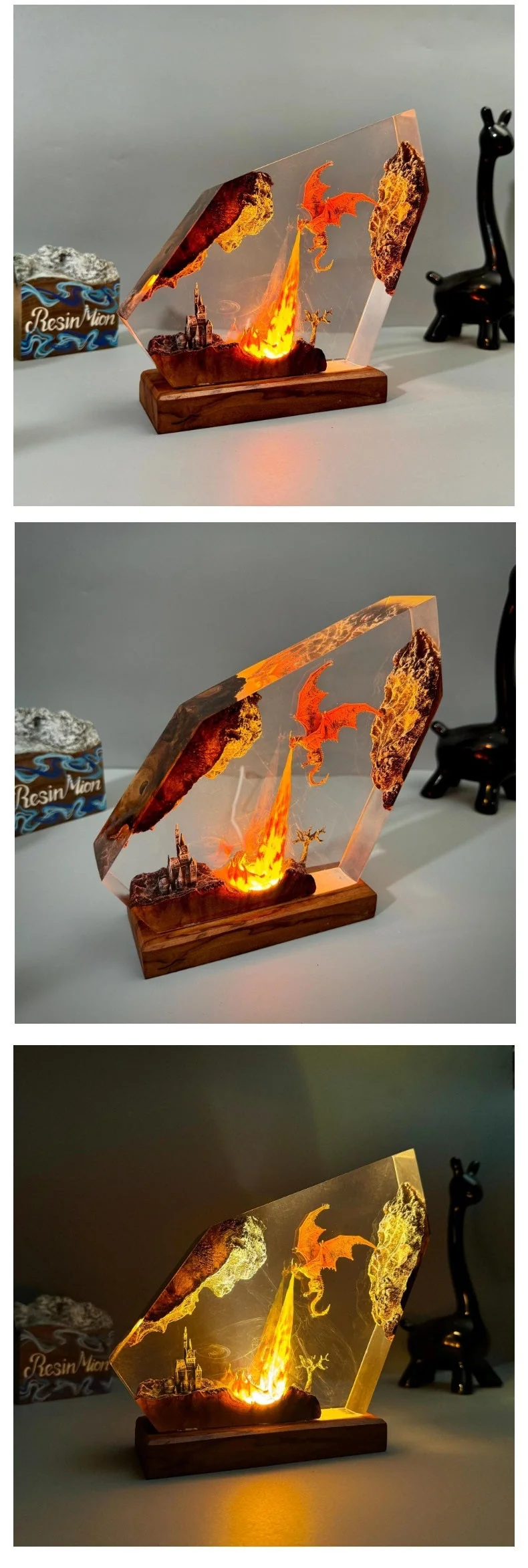 Draak Tafellamp met Vuureffect Hars LED Verlichting Fantasy Sfeer Decoratief Nachtlampje Gothic Woonkamer | Sansoti