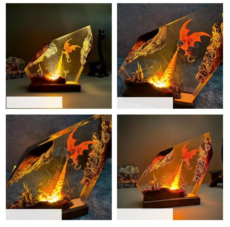 Draak Tafellamp met Vuureffect Hars LED Verlichting Fantasy Sfeer Decoratief Nachtlampje Gothic Woonkamer | Sansoti