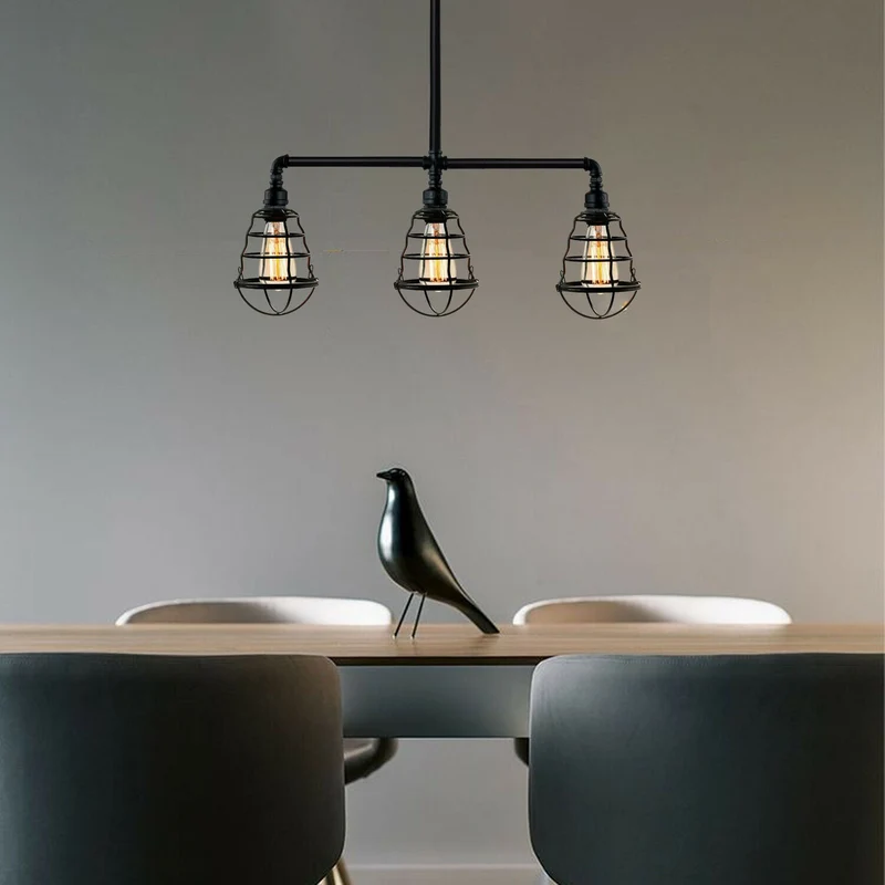 Verzinkte Decken-3-Kopf-Lampe Schwarzes Metall Wasserrohr-Leuchte Rohrlampen~2312
