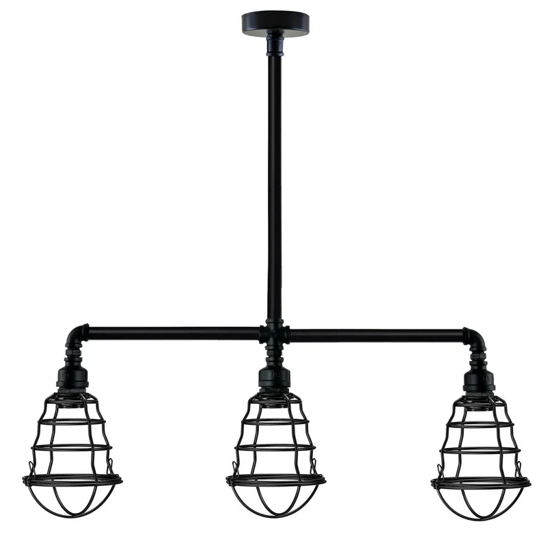 Verzinkte Decken-3-Kopf-Lampe Schwarzes Metall Wasserrohr-Leuchte Rohrlampen~2312