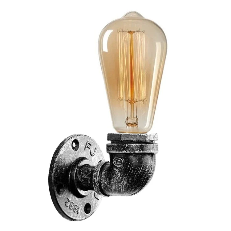 E27 Retro Light Steampunk Wandleuchte Wasserpfeifenlampe Silber gebürstete Rohrlampen~2295