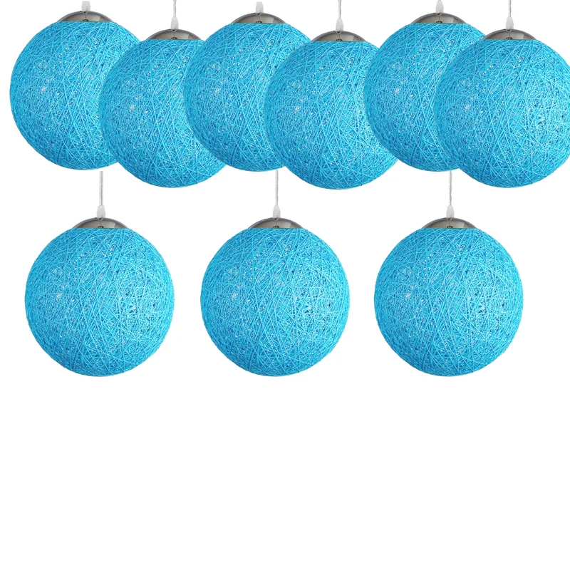 Rattan-Pendelleuchte Blau Ø20cm–Handgefertigte Hängelampe im Boho-Stil~2078