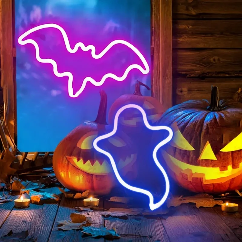 Neon Tafellamp Vleermuis Spook LED Verlichting Halloween Sfeerlicht Decoratief Thema Nachtlampje Kind | Sansoti