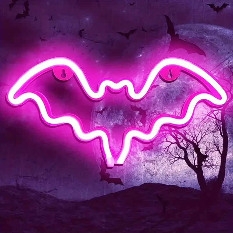 Neon Tafellamp Vleermuis Spook LED Verlichting Halloween Sfeerlicht Decoratief Thema Nachtlampje Kind | Sansoti