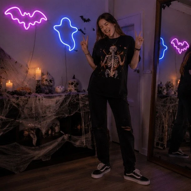 Neon Tafellamp Vleermuis Spook LED Verlichting Halloween Sfeerlicht Decoratief Thema Nachtlampje Kind | Sansoti
