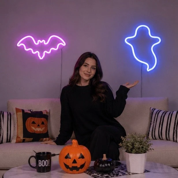 Neon Tafellamp Vleermuis Spook LED Verlichting Halloween Sfeerlicht Decoratief Thema Nachtlampje Kind | Sansoti
