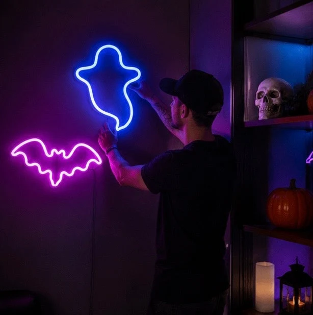 Neon Tafellamp Vleermuis Spook LED Verlichting Halloween Sfeerlicht Decoratief Thema Nachtlampje Kind | Sansoti
