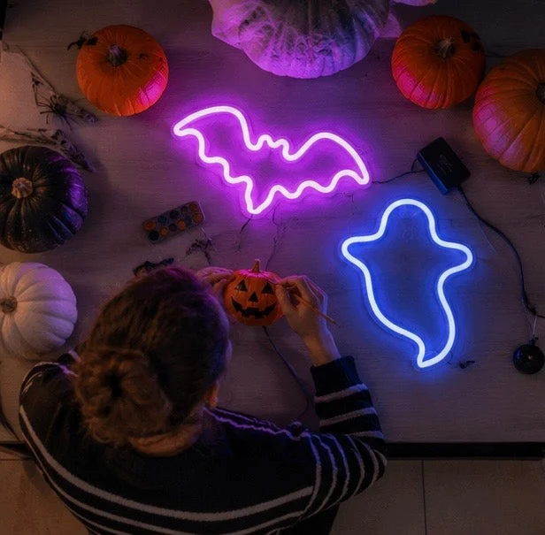 Neon Tafellamp Vleermuis Spook LED Verlichting Halloween Sfeerlicht Decoratief Thema Nachtlampje Kind | Sansoti